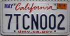usa KALIFORNIEN Nummernschild California License Plate Auto Kennzeichen 7TCN002