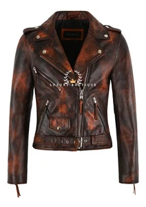 BRANDO Ladies Leather Jacket Orange Rusty Classic Bikers Fashion Leather Jacket - Picture 1 of 5
