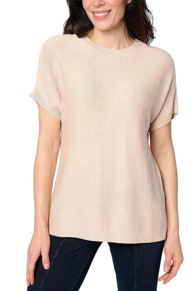 Joan Rivers Scoop Neck Short Sleeve Sweater Sand - Image 1 of 1