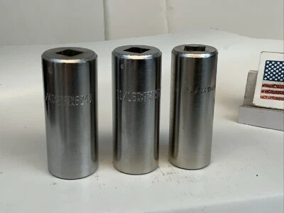 THORSEN 3pc 3/8 Drive 12pt Deep SAE Sockets, 5/8, 11/16, 3/4in., -engraved- USA - Image 1 of 4