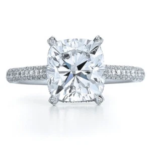 Anillo de compromiso de diamantes de 2,00 quilates certificado por GIA cojín y corte redondo oro blanco de 18 k - Imagen 1 de 3