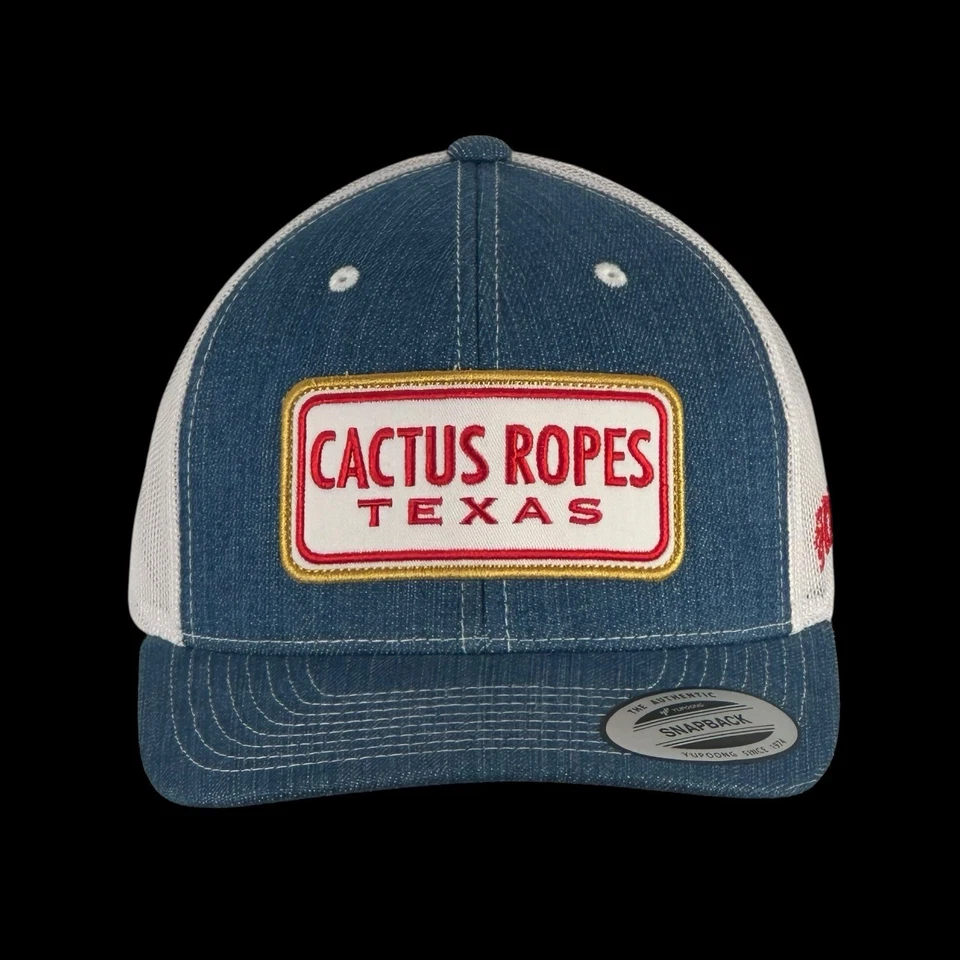 Hooey Cactus Ropes Texas Patch Hat CR080 Denim White Mesh SnapBack Trucker OSFA