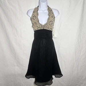 Vintage y2k 90s Deadstock Silk Whimsical Lace Neckholder Dress - Bild 1 von 6