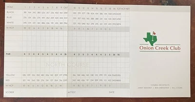 Tarjeta de puntuación de golf Onion Creek Club (nueva y sin usar) Foto 1 de 2