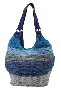 The Sak Womens Straw Striped Silver Tone Button Closure Shoulder Handbag Blue - Picture 1 of 7