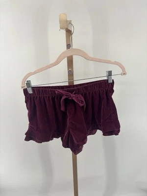 Shorts de veludo Victoria’s Secret borgonha elástico cintura fita babados tamanho pequeno - Imagem 1 de 4