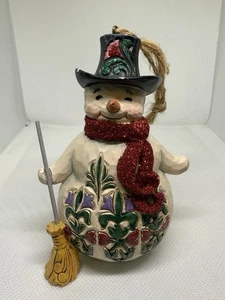 Jim Shore*WINTER WOODLAND SNOWMAN with BROOM ORNAMENT - Picture 1 of 9