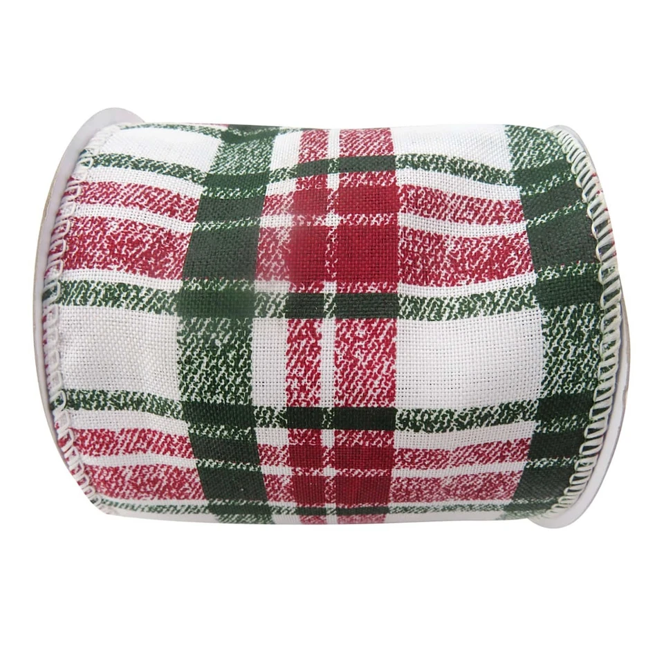 Fita xadrez tartan vermelha, verde e branca Homespun Holiday 4", 5yd - Imagem 1 de 1