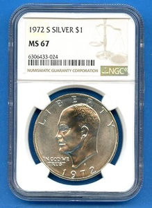 1972 S NGC MS67 Eisenhower Dollar $1 US Mint Ike Silver Coin 1972-S MS-67  - Picture 1 of 3