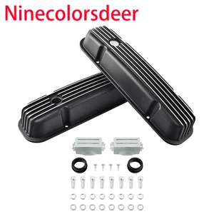 Cubiertas de válvula de aluminio negras altas con aletas para Pontiac 350 400 455 1959-1979 - Imagen 1 de 8