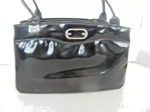 Vintage Ladies Black Vinyl Handbag -Double Strap - Picture 1 of 9