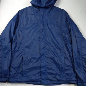 LL Bean Men L Blue Windbreaker Fleece Lining Hood Full Zip Jacket OFDJ7 - Picture 1 of 7