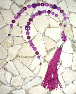 ★ Cadena larga en Y ★ FLOWER POWER HIPPIE ★ BORLA ★ magenta y cristal ★ - Imagen 1 de 4