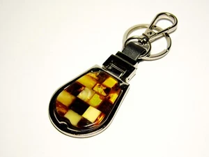 Metal Keychain Keyring Pendant With Baltic Amber Souvenir Natural Gemstone 5453 - Picture 1 of 8