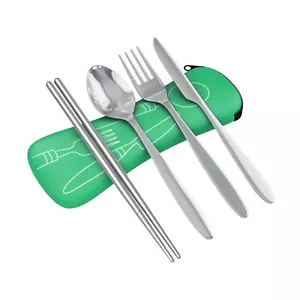 Reusable Travel Utensils With Case | Fork And Spoon Set With Knife Chopsticks An - Picture 1 of 9