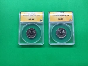 Set Wisconsin Error Quarters ANACS MS 66 High/Low Beautiful - Picture 1 of 2