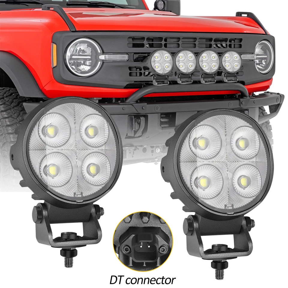 2X For Ford Bronco 4" 80W LED Round Off Road Combo Driving Lights Pods 6500k 12V - Image 1 of 4