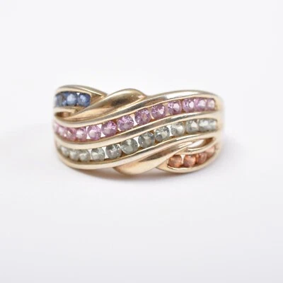 Bello Vintage Anello, 925er Argento/Dorato, Multicolore Stones Topazio & Zaffiro - Immagine 1 di 4