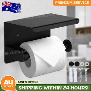 Stainless Steel Toilet Paper Roll Holder Storage Hooks Bathroom Washroom Black - Picture 1 of 9