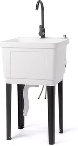 In/Outdoor Utility Sink Commercial Sinks with Cold & Hot Faucet for Cleaning Pet - Picture 1 of 9