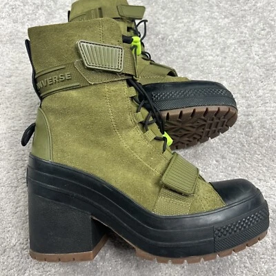 Botas Converse Femininas 6.5 Chuck Taylor All Stars Verde Couro Musgo Escuro Excelente Estado Usado - Imagem 1 de 4