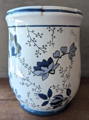 De colección Waverly Old Lyme Cesta de Residuos de Baño Azul y Blanco Floral DEFECTOS LEER Foto 1 de 4