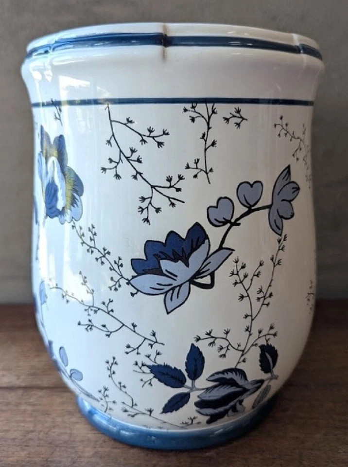 De colección Waverly Old Lyme Cesta de Residuos de Baño Azul y Blanco Floral DEFECTOS LEER Foto 1 de 4