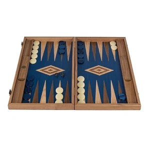 Lujo Manopoulos Nogal y Roble Azul Backgammon Set - Hecho a Mano en Grecia - Imagen 1 de 8