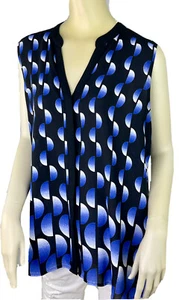 Alfani Top 16 Black Blue White Pleated Back Semi Sheer Hidden Button Front - Picture 1 of 5