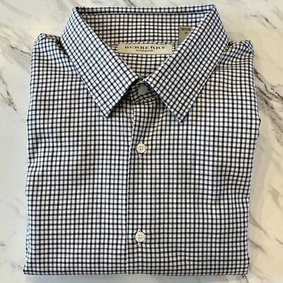 Burberry London Men's 42 - 16 1/2 Slim Blue Check Plaid Dress Shirt Button Down - Image 1 of 4