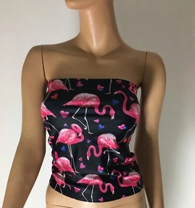 Black Pink Flamingo 8-10 Boob Tube Long Top Stretch Strapless Bandeau Party M140 - Picture 1 of 7