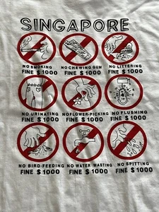 SINGAPORE Adults T-shirt Top W/ Rules Logo Size Medium White Cotton - Picture 1 of 6