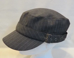 RARE Empyre Women's Black Gray Striped Flat-Top Cap, Buckle Strap - Super CUTE! - Picture 1 of 9