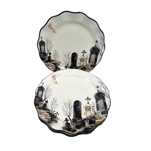 Potters Studio Halloween Dinner Plates NEW Graveyard Ghosts Tombstones Set Of 4 - Picture 1 of 5