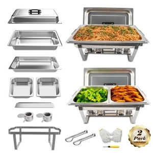 2 Pack 8QT Rectangular Chafing Dish Buffet Set Stainless Steel Catering Chafe... - Picture 1 of 9