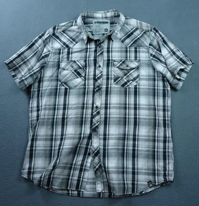 Machine Shirt Mens 2XL Black Plaid Short Sleeve Western ButtonUp wPearl Snap Pkt - Picture 1 of 11