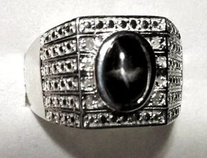 Black Star Diopside & Diamond Ring / size 12 / 925 Sterling Silver /2.2ct   9.6g - Picture 1 of 8
