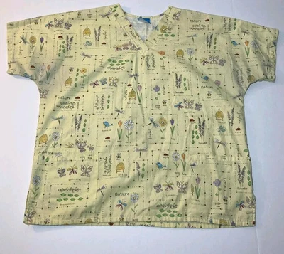 Womens V-neck Scrub Top Xl Yellow Patterned Short Sleeve - Image 1 of 4