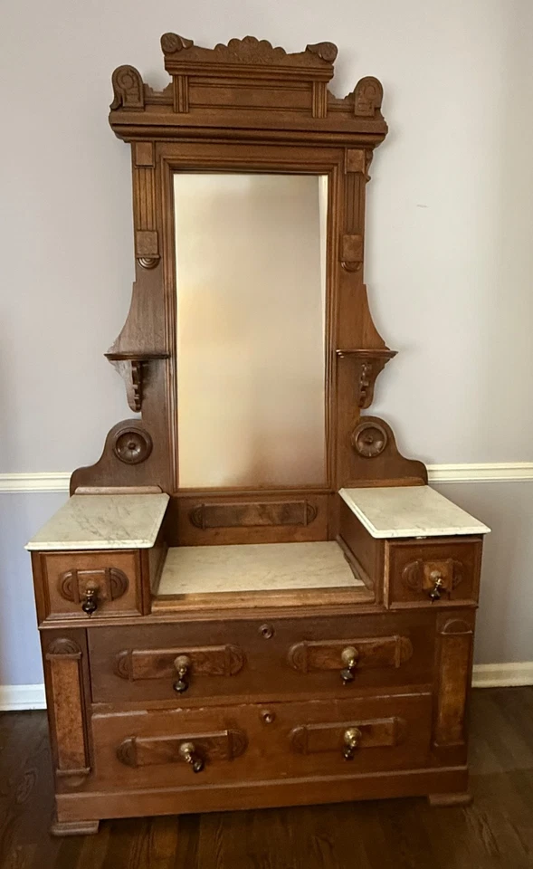 Antique Victorian Marble Top Dresser with Mirror - Image 1 of 1