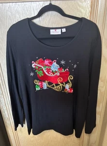 Quacker Factory Weihnachten Schlitten Geschenke Schneeflocke Langarm T-Shirt schwarz Gr. XL - Bild 1 von 13