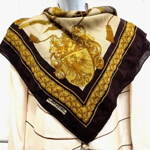 Authentic Lancel Wool & SilkLarge Scarf Shawl Wrap  42x42" Beige Bown Olive (30) - Picture 1 of 16