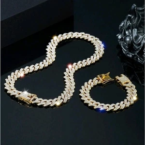 18k vergoldet & CZ Diamant Kubanische Halskette Armband Weihnachten Geburtstag Geschenk NEU - Bild 1 von 5