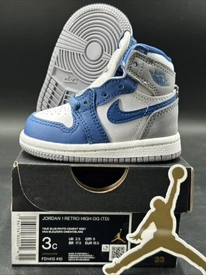 Jordan 1 Retro High OG (TD) True Blue/White-Cement Grey FD1413-410 - Size 3c - Image 1 of 4