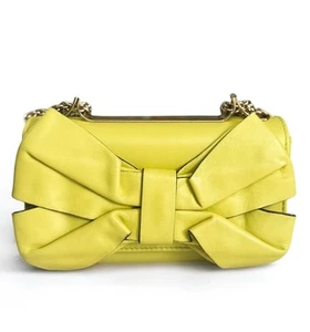 Valentino Acid Kiwi Green Leather Bow Mini Flap Bag w/ Gold-Toned Chain Strap - Picture 1 of 15