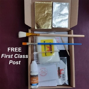 Gold Leaf Kit 200 Gold Silver Sheets Brushes Adhesive Art Craft Gilding Crafts - Picture 1 of 11