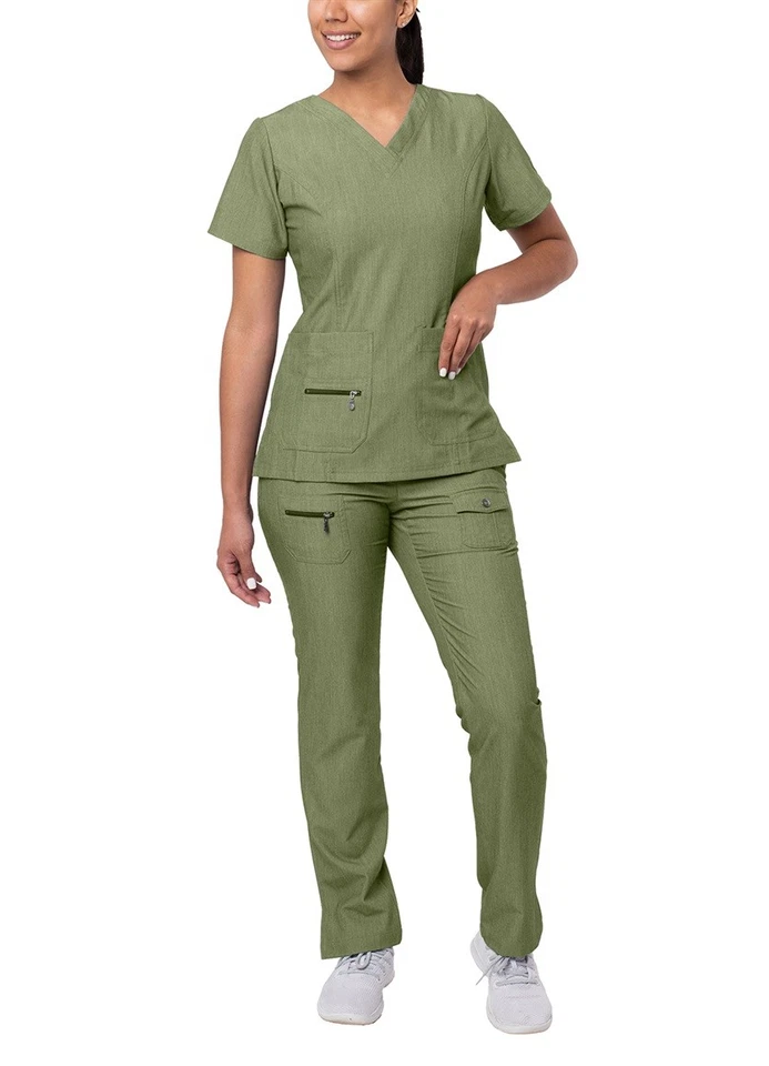 Adar Pro Heather Scrub Set For Women Enhanced V-Neck Top & Multi Pocket Pants - Image 1 of 4