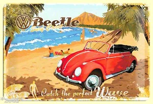 Nostalgic Art VW BEETLE ON BEACH CATCH THE PERFEKT WAVE SURFING STRAND * - Bild 1 von 2