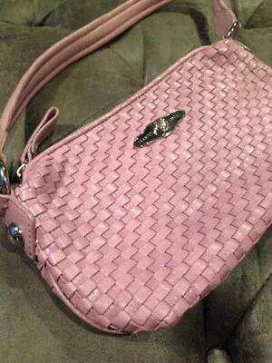 Bolso de Mano Vintage Elliott Lucca Cuero Tejido Cartera Lila Púrpura Rosa Claro Foto 1 de 4