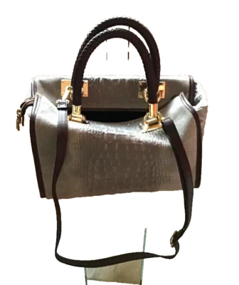 sac à main gris femme cuir véritable suédé imprimé relief NEUF - Photo 1/3