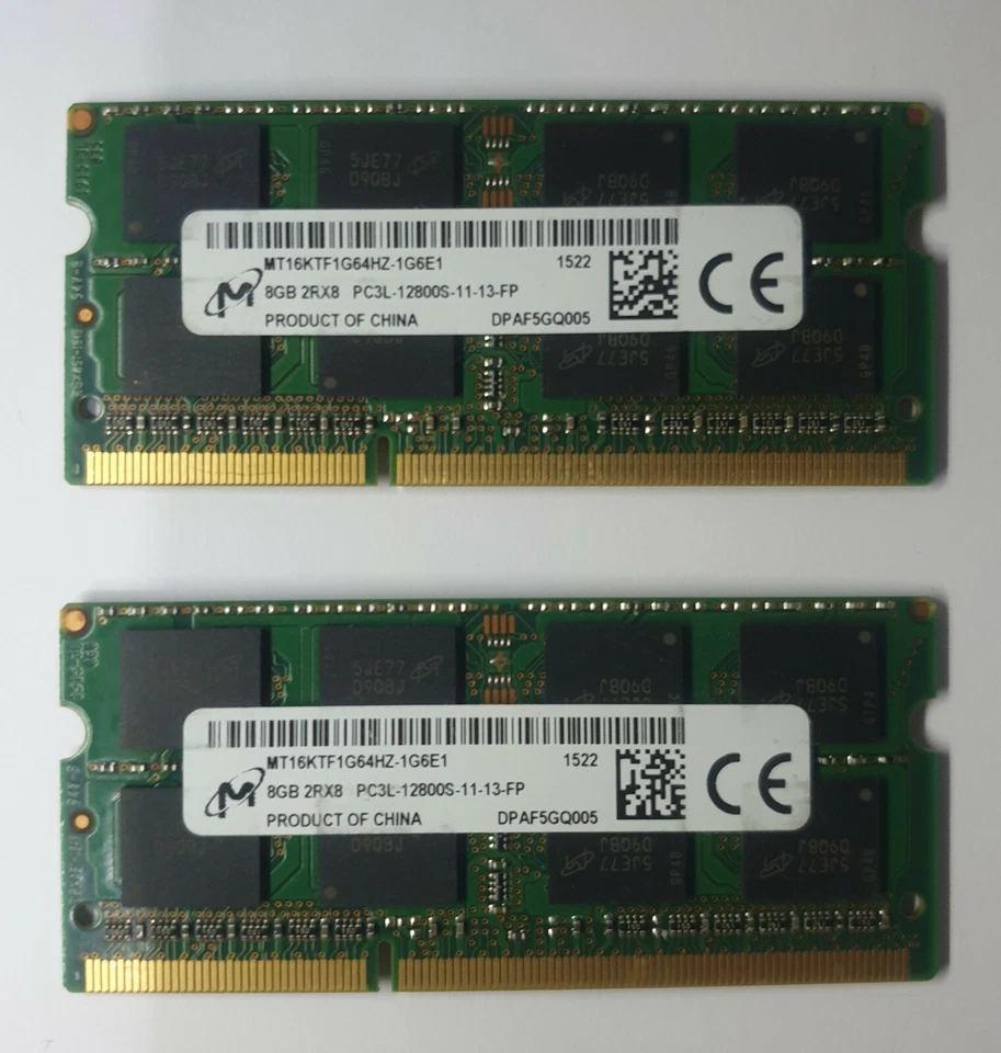 Micron MT16KTF1G64HZ-1G6E1 16GB 2X8GB PC3L-12800s DDR3L 1600MHz ram memory  - Image 1 of 1